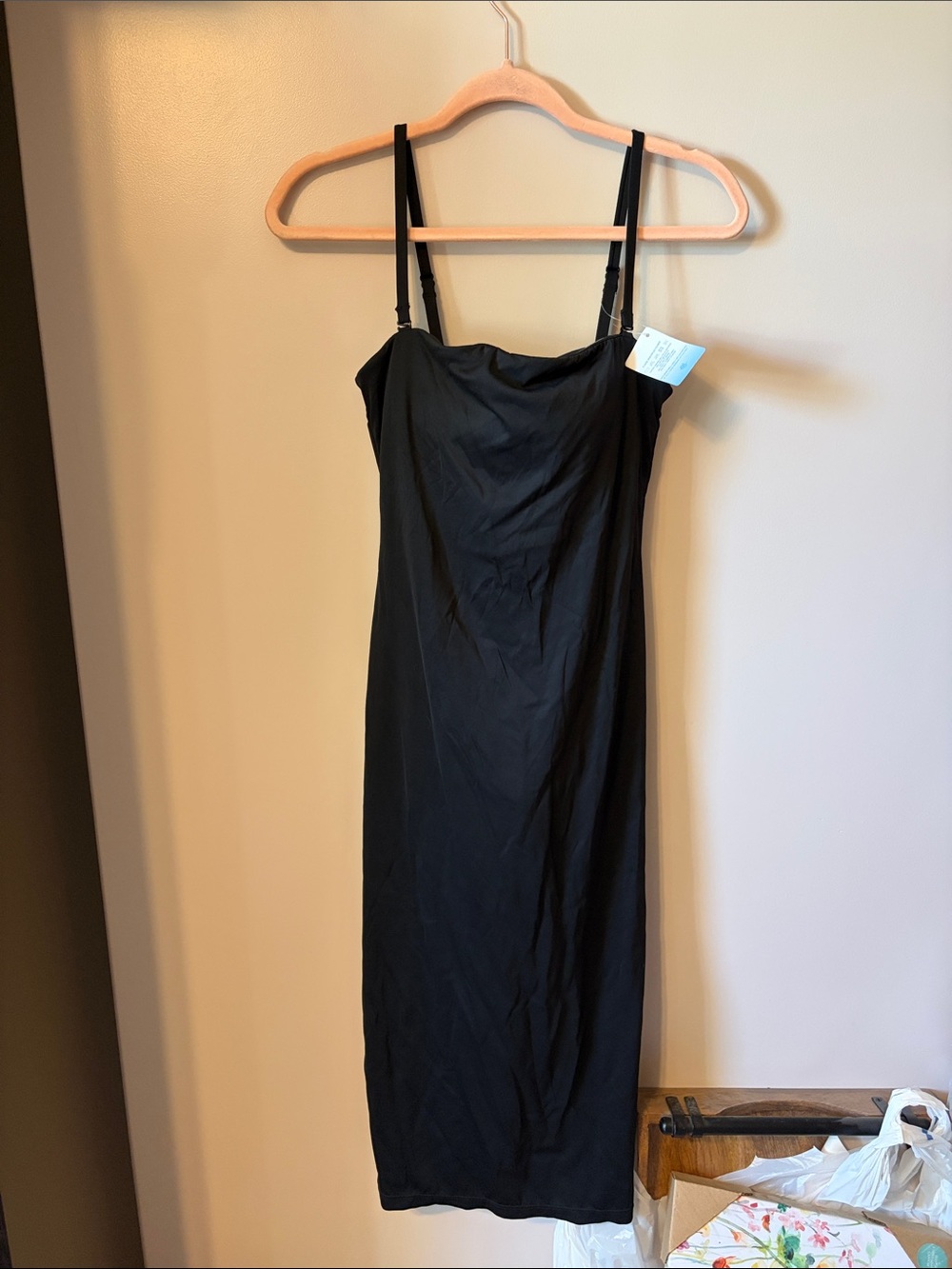 Classic Black Slip Dress with Adjustable Straps& Built in Shapewear